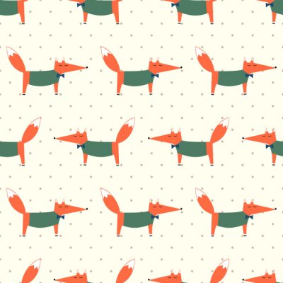 Behang Kleine vosjes in groene blouse en strikjes