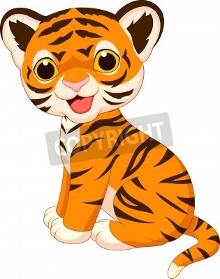 Sticker Kleine vrolijke gestreepte tijger cartoon tekening