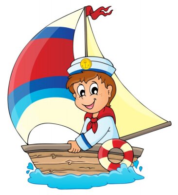 Sticker Kleine zeeman in een zeilboot