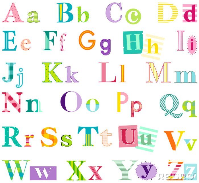 Sticker Kleurrijk alfabet met decoratieve letterparen