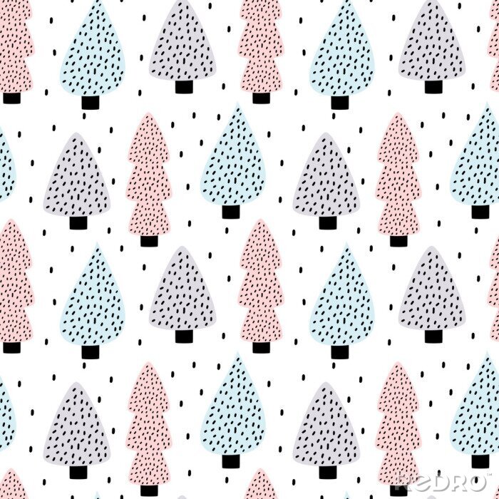 Sticker Kleurrijk bos in Scandinavische stijl