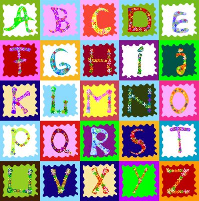 Sticker Kleurrijk Engels alfabet met decoratieve letters