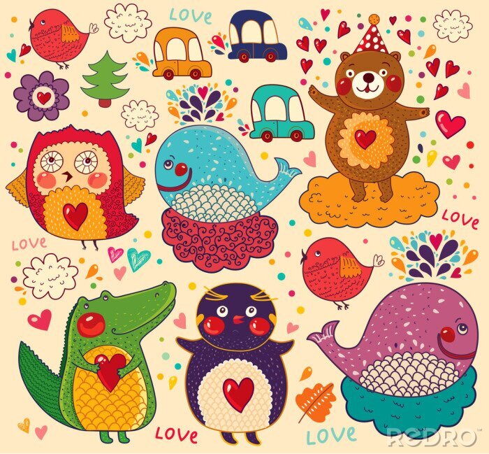 Sticker Kleurrijk patroon met dieren
