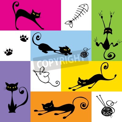 Sticker Kleurrijke afbeeldingen geïnspireerd op kattenmotieven