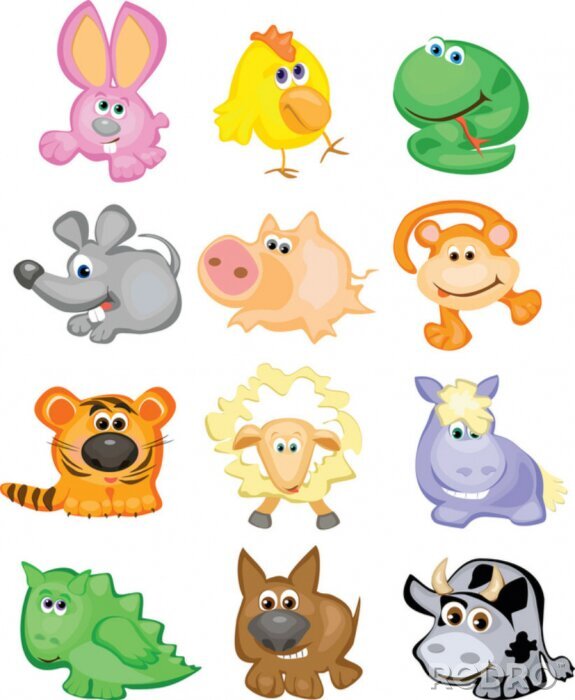 Sticker Kleurrijke afbeeldingen van verschillende soorten dieren