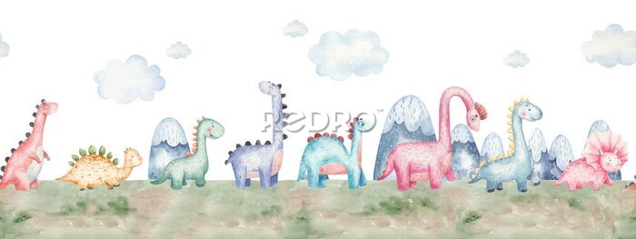 Sticker Kleurrijke aquarel dinosaurussen