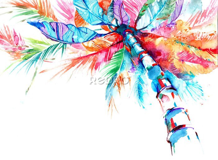 Sticker Kleurrijke aquarel van een kokospalm