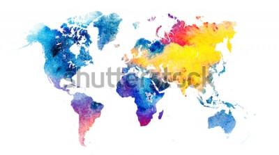 Sticker Kleurrijke aquarel wereldkaart.