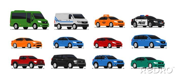 Sticker Kleurrijke auto's van verschillende soorten moderne graphics