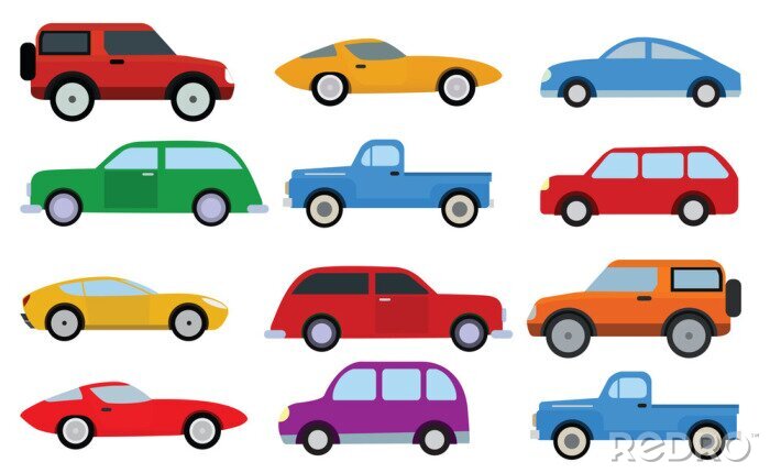 Sticker Kleurrijke auto's van verschillende vormen set tekeningen
