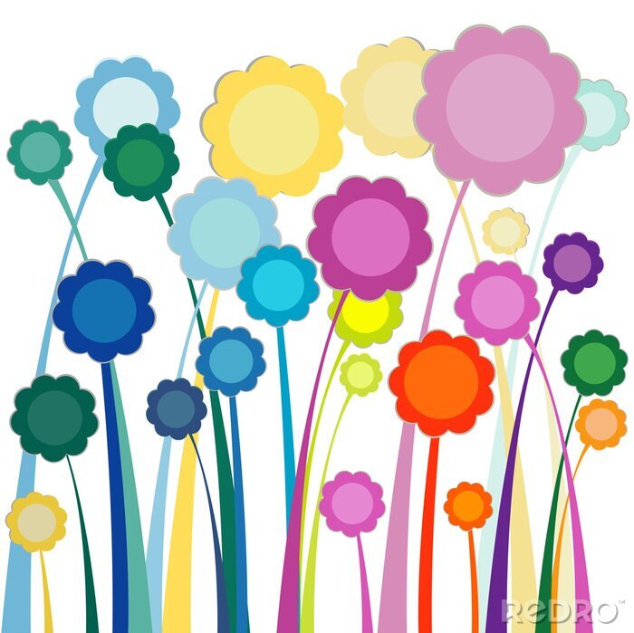 Sticker Kleurrijke bloemenafbeeldingen op een witte achtergrond