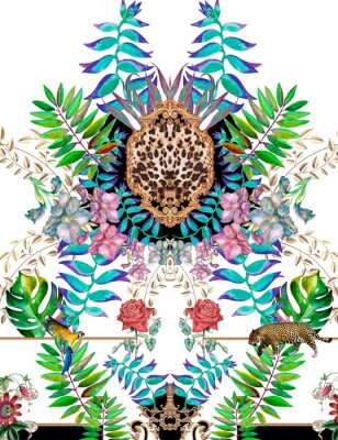 Sticker Kleurrijke compositie met planten en dieren