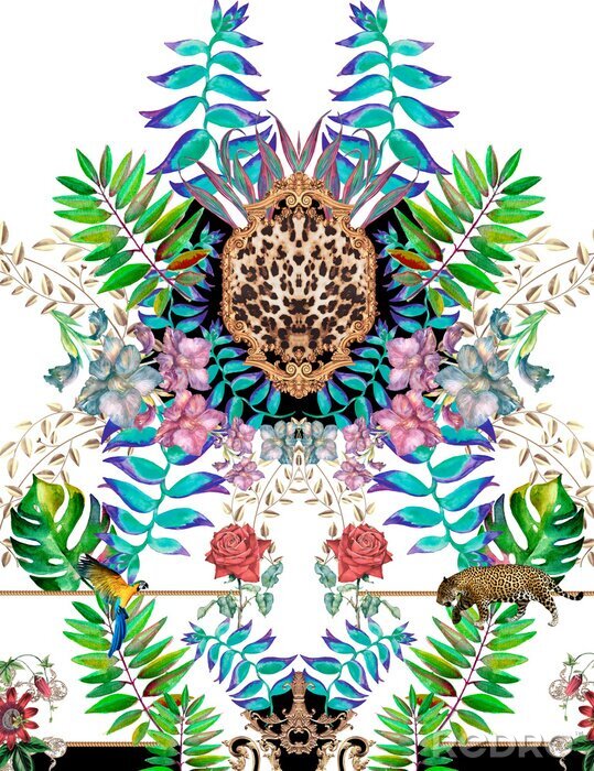Sticker Kleurrijke compositie met planten en dieren