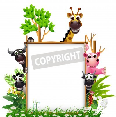 Sticker Kleurrijke dieren naast een leeg wit bord