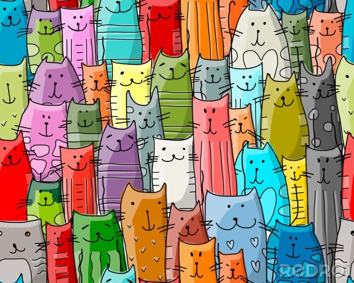 Sticker Kleurrijke geschilderde zittende katten