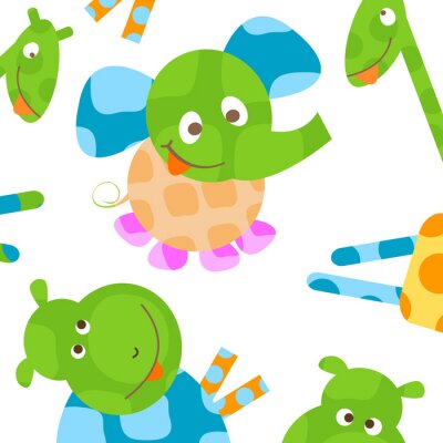 Sticker Kleurrijke girafolifanten en nijlpaarden