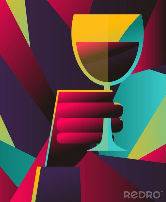 Sticker Kleurrijke hand met een kopje wijn