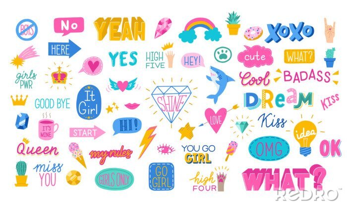 Sticker Kleurrijke inscripties en thema's voor een tiener