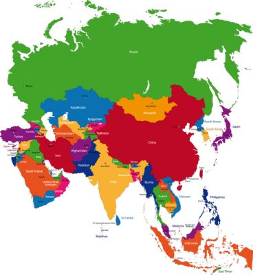 Kleurrijke kaart met landen van Azië