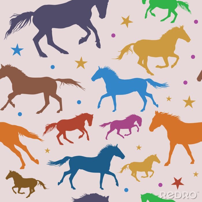 Sticker Kleurrijke paardensterren en stippen