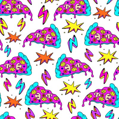 Behang Kleurrijke pizzapunten met sterren en bliksemschichten