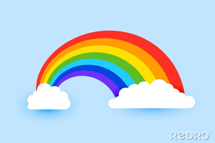 Sticker Kleurrijke regenboog met wolken op de hemelachtergrond