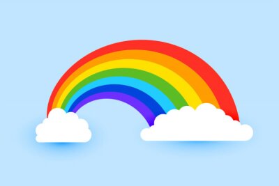 Sticker Kleurrijke regenboog met wolken op de hemelachtergrond
