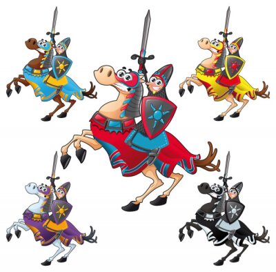 Sticker Kleurrijke ridders op paarden sprookjesachtige illustratie