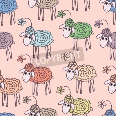 Sticker Kleurrijke schapen met bloemen op hun hoofd
