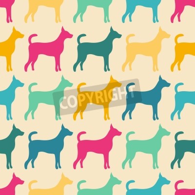 Sticker Kleurrijke silhouetten van honden op een crèmekleurige achtergrond