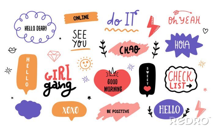 Sticker Kleurrijke slogans tussen vrolijke graphics