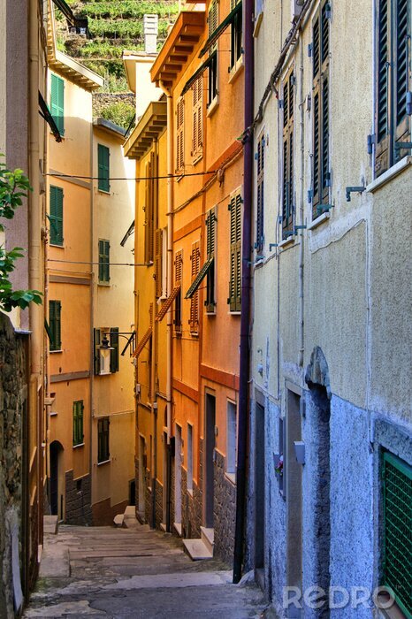 Sticker Kleurrijke smalle straat in de Cinque Terre, Italië