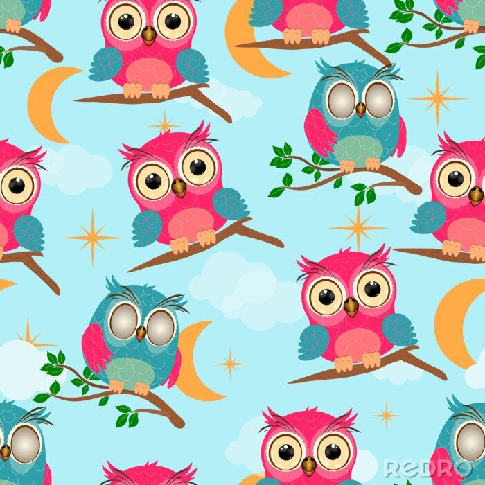 Sticker Kleurrijke uilen op takjes