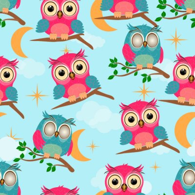 Behang Kleurrijke uilen op takjes