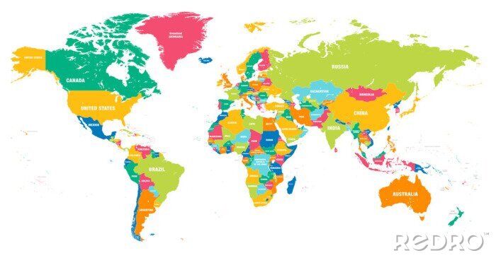 Sticker Kleurrijke Vector World Map