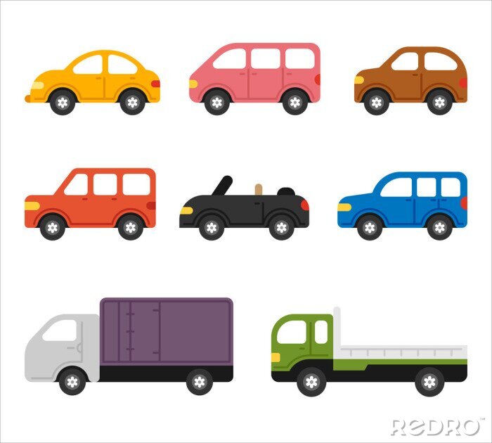 Sticker Kleurrijke voertuigen van verschillende soorten eenvoudige afbeeldingen