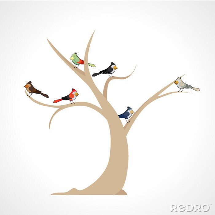 Sticker kleurrijke vogels in een boom