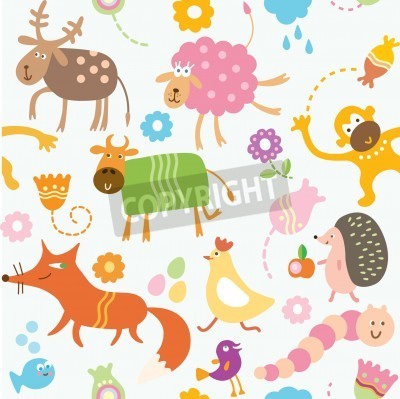 Sticker Kleurrijke vriendelijke dieren vrolijke illustratie