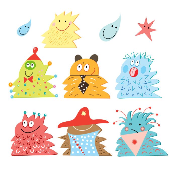 Sticker Kleurrijke vrolijke en grappige wezens