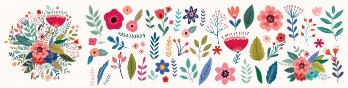 Sticker Kleurrijke wilde bloemen op een witte achtergrond