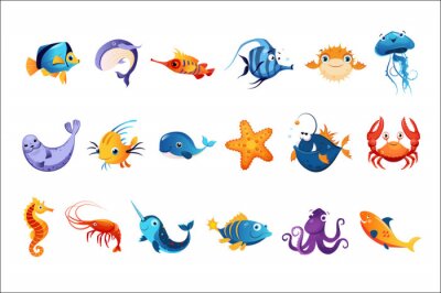 Sticker Kleurrijke zee dieren instellen