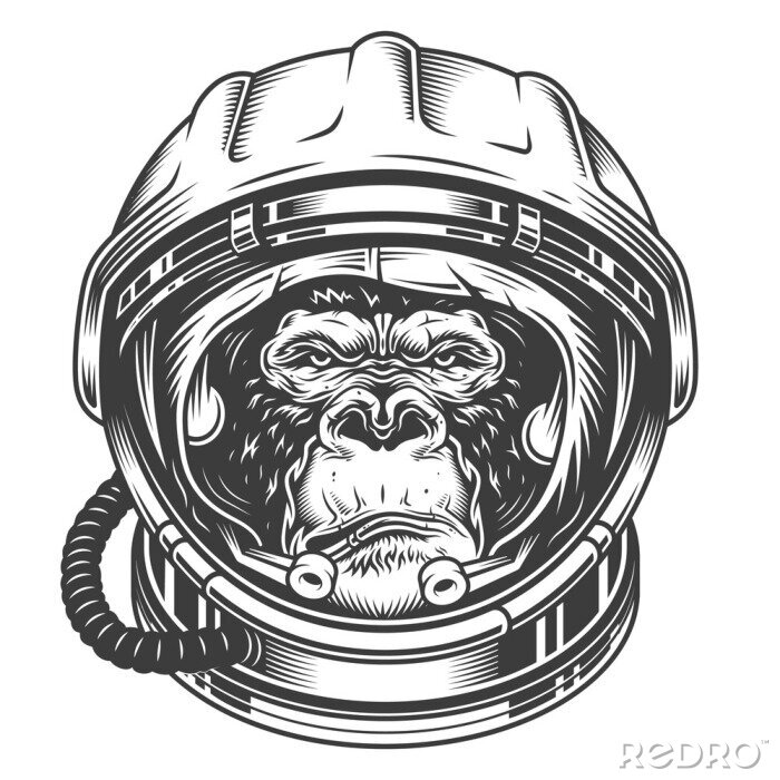 Sticker Knorrige gorilla in het portret van de astronautenhelm