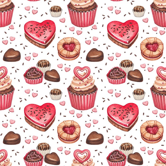 Sticker Koekjes, cakes en chocolade snoepjes voor Valentijnsdag