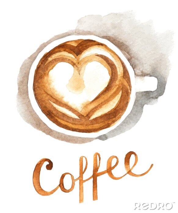 Sticker Koffie met een hart aquarel tekening