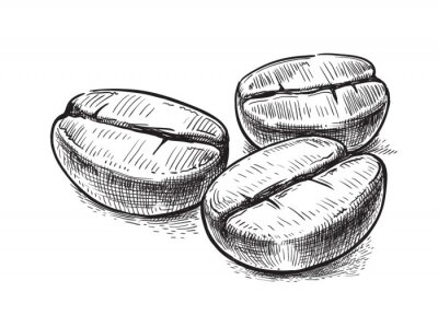 Sticker Koffiebonen tekenen in zwarte inkt