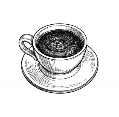 Sticker Koffiekopje zwart-wit tekening