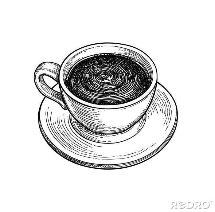 Sticker Koffiekopje zwart-wit tekening