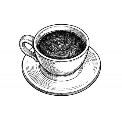 Sticker Koffiekopje zwart-wit tekening