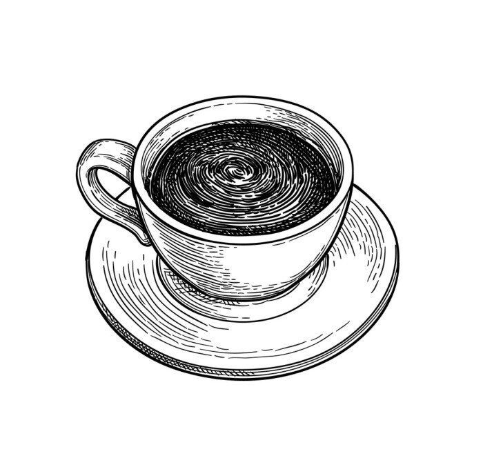 Sticker Koffiekopje zwart-wit tekening