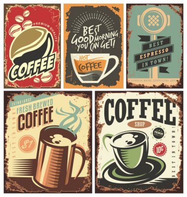 Sticker Koffiekopjes op retro graphics